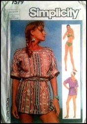 7579 SIMPLICITY MS STRETCH KNIT BIKINI 10-12, V- COVER UP PATTERN 10-14